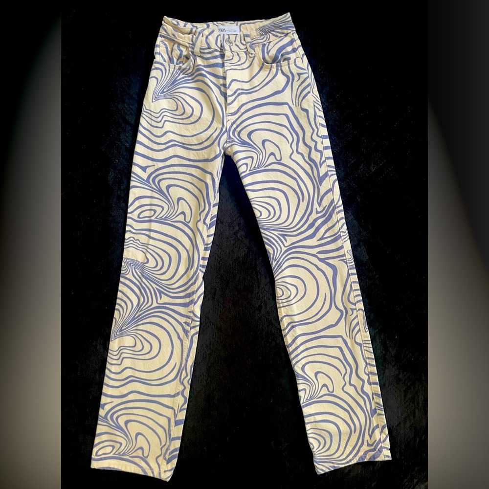ZARA Swirl Print straight leg jeans
